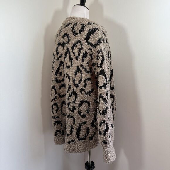 Rachel Zoe Leopard Print Cardigan S Open Front Sweater Jacket L Black Taupe - Picture 4 of 11